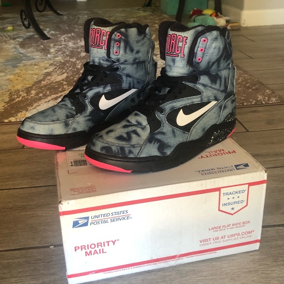 New W/O Box Nike Command Air Force Acid Wash Bleached Denim Retro High Tops - Picture 3 of 10